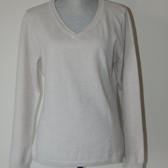 Qi CASHMERE V-NECK PULLOVER SWEATERSNOW LOTUS XL